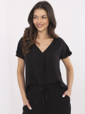 Elegante schwarze Bluse mit V-Ausschnitt