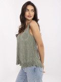 Khaki Bluse mit V-Ausschnitt