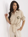 Beige Bluse mit 3/4-Ärmeln