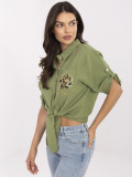 Stilvolle khaki Bluse mit 3/4 Ärmeln