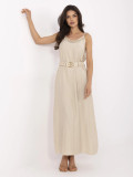 Beige Maxikleid mit Gürtel
