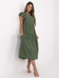 Khaki ausgestellte Kleid mit V-Ausschnitt