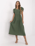 Khaki ausgestellte Kleid mit V-Ausschnitt