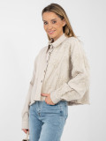 Beige kurze Jeansjacke mit Blumenapplikation