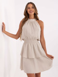 Beige schwingendes Kleid mit Volant