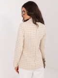 Beiger Blazer mit Hahnentrittmuster und Futter