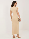 Beiges Midi-Kleid mit Raffungen
