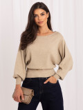 Beiger eleganter Pullover mit Gürtel und U-Boot-Ausschnitt