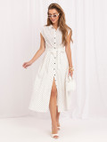 Weißes Midi-Kleid mit Kragen und Punkten