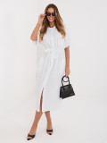 Weißes ausgestelltes Midi-Kleid mit Gürtel und Taschen