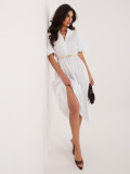 Weißes ausgestelltes Midi-Kleid mit Gürtel und Volant