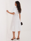 Weißes ausgestelltes Midi-Kleid mit Gürtel und Volant