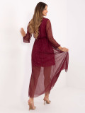 Bordeauxfarbenes Maxi-Kleid mit Gürtel und Futter