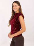 Elegante bordeauxrote Bluse mit Applikation und Pailletten