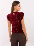 Elegante bordeauxrote Bluse mit Applikation und Pailletten