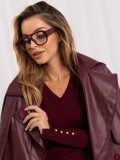 Eleganter bordeauxfarbener Pullover mit V-Ausschnitt und Knöpfen