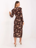 Braunes Midikleid mit Blumenmuster und Wickelausschnitt