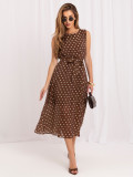 Braunes Midi-Kleid mit Punkten und Gürtel