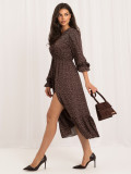 Braunes Midi-Kleid mit Punkten und Volant