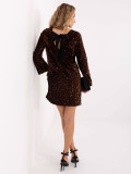 Braunes Mini-Cocktailkleid mit Pailletten und Schleife