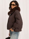 Braune gesteppte Winterjacke mit Stehkragen