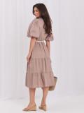Braunes ausgestelltes Midi-Kleid mit Gürtel und Volant