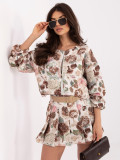 Braune Shorts mit Blumenmuster, weitem Bein und Gürtel
