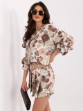 Braune Shorts mit Blumenmuster, weitem Bein und Gürtel