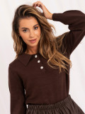 Eleganter brauner Pullover mit Kragen und Knöpfen