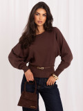 Eleganter brauner Pullover mit Gürtel und U-Boot-Ausschnitt
