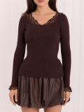Eleganter brauner Pullover mit Spitze