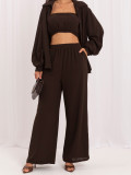 Braunes dreiteiliges Set mit Top, Hemd und Hose