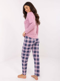 Damen-Pyjama mit langen Ärmeln in Rosa mit Karomuster