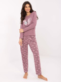 Damen-Pyjama mit langen Ärmeln in Dunkelrosa