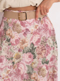 Eleganter Midirock mit Blumenmuster und Gürtel, rosa