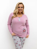 Damen-Pyjama mit Blumenmuster, langarm, rosa