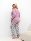 Damen-Pyjama mit Blumenmuster, langarm, rosa