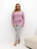 Damen-Pyjama mit Blumenmuster, langarm, rosa