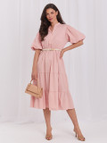 Oranges ausgestelltes Midi-Kleid mit Gürtel und Volant
