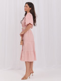 Oranges ausgestelltes Midi-Kleid mit Gürtel und Volant