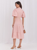 Oranges ausgestelltes Midi-Kleid mit Gürtel und Volant