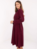 Bordeauxfarbenes Hemdblusenkleid in Midi-Länge mit Gürtel