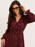 Bordeauxfarbenes Midi-Kleid mit Blumenmuster und Volant