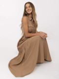 Maxikleid mit Volants und Gürtel in Camel