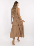 Maxikleid mit Volants und Gürtel in Camel