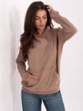Beiges Baumwoll-Sweatshirt mit Kragen und Tasche
