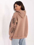 Beiges Kapuzen-Sweatshirt mit Stickerei