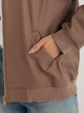 Beige Übergangsjacke aus Kunstleder mit Stehkragen