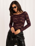 Elegante violette Bluse mit Spitze und U-Boot-Ausschnitt
