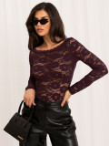 Elegante violette Bluse mit Spitze und U-Boot-Ausschnitt